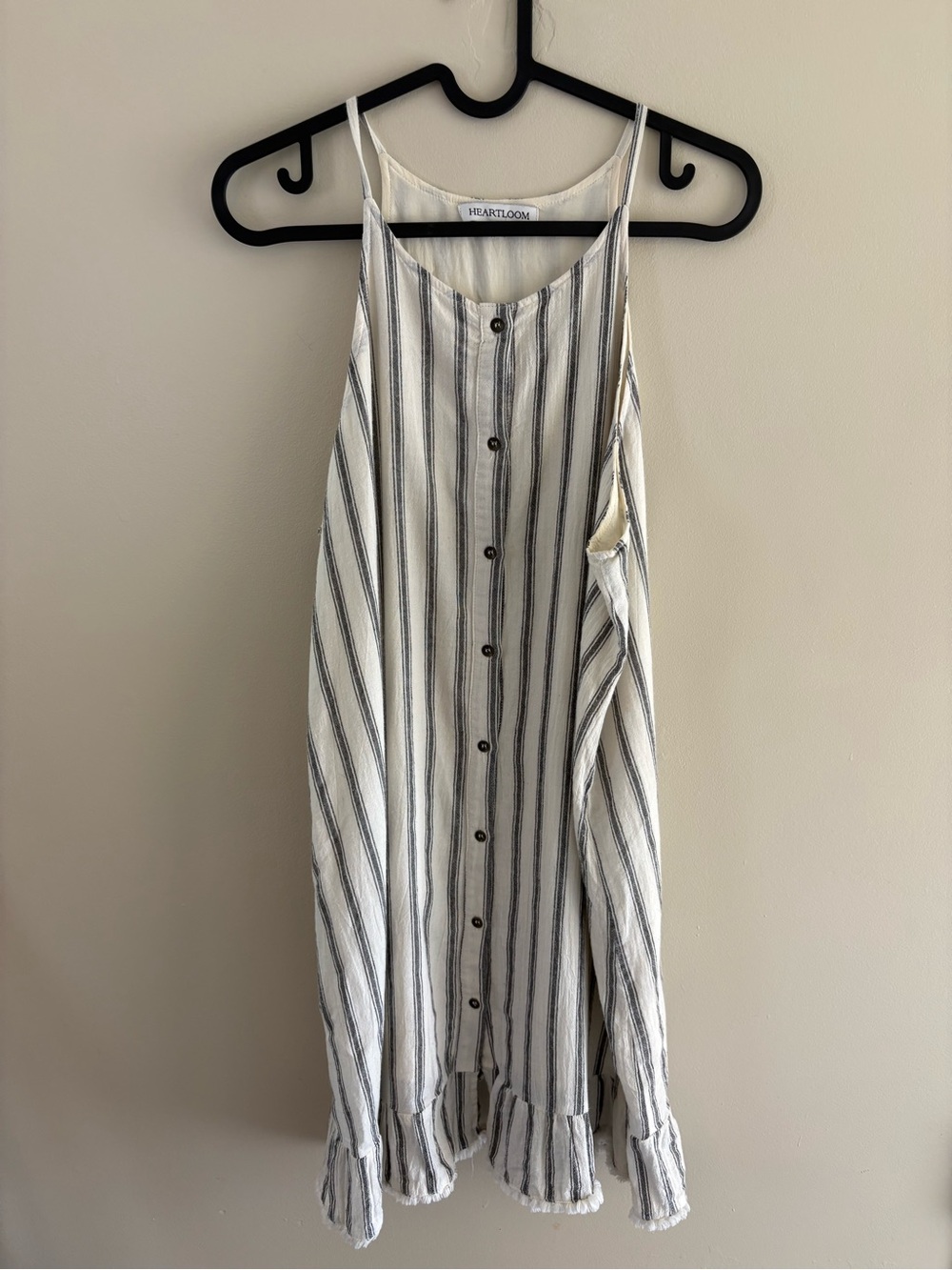 Heartloom Cream and Black Striped Button-Front Midi Dress